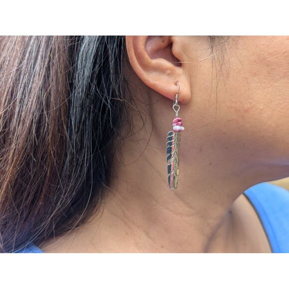 Native American Sterling Silver Dangle Earrings Purple Spiny Oyster Jewelry‎ ** - Picture 3 of 11